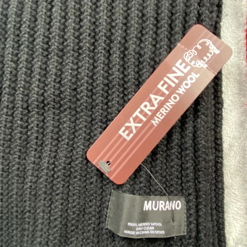 Murano Extra Fine Merino Wool Ribbed Knit Scarf Bundle 3 Pack Black Grey Red NEW